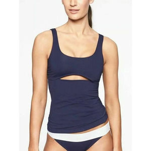 Athleta Tankini Top Small Navy Blue Mod Block Cutout Swim Tank